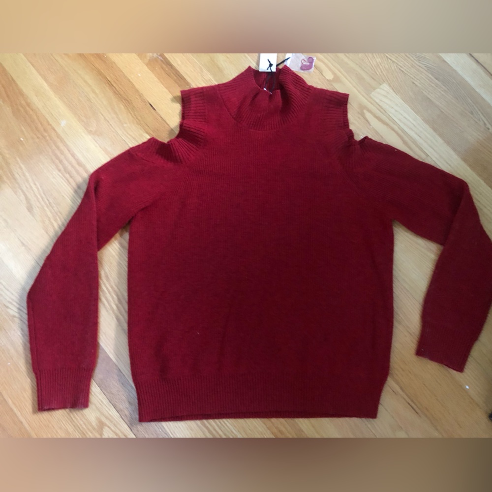Rebecca Minkoff red cowl neck sweater with shoulder cut outs